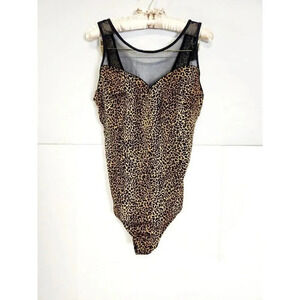 Slim Allure Womens Vintage Lepord Print/Sheer Swimsuit Size 18W Black